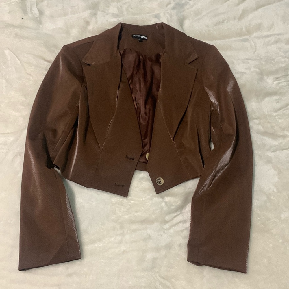 Brown textured, leather/rubber jacket